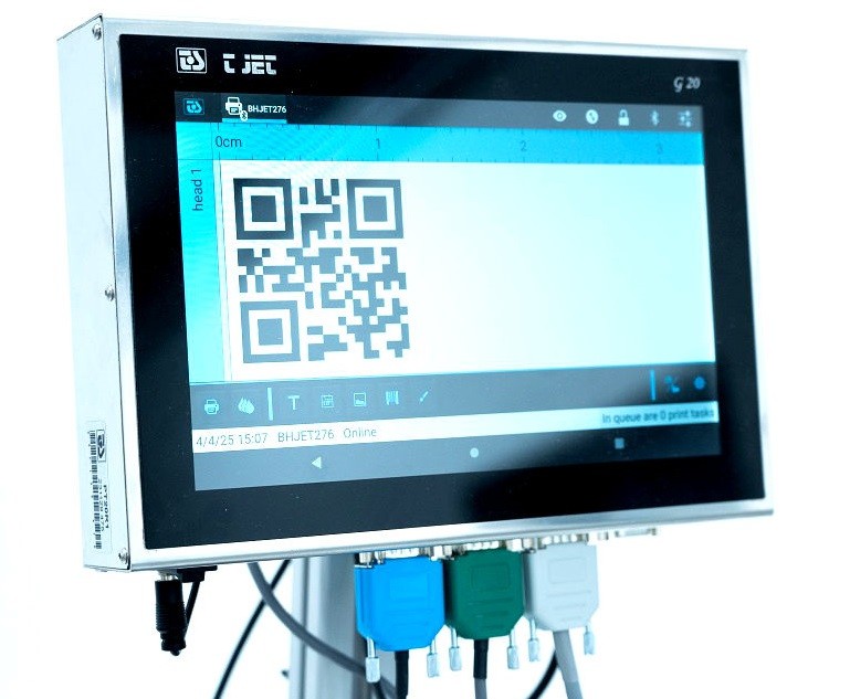 Dotyková řídící jednotka k ovládání až 4 tiskových hlav s HP cartridge systémem s nastavením jak daumování, tisku šarže, ale i datamatrix nebo QR kódu. Levný tisk datumu v balících linkách.