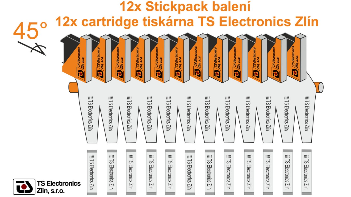Potisk Stickpack baelní na 12 nebo až 24 balení s cartridge tiskárnou TS Electronics Zlín. Vhodnost do VFFS vertical form fill seal balících linek v potisku ve více řadách.